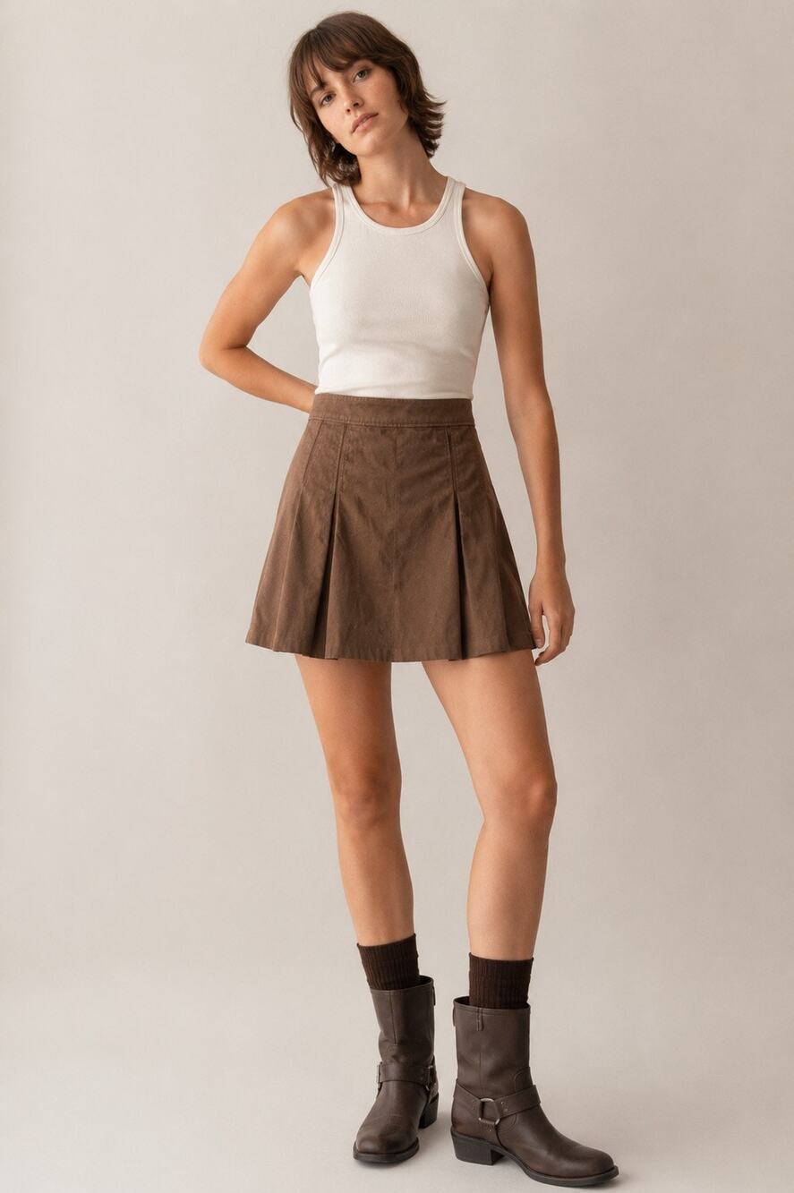 Zara Basic Brown Cotton Pleated A-Line Skirt Small Dark Academia Cottagecore